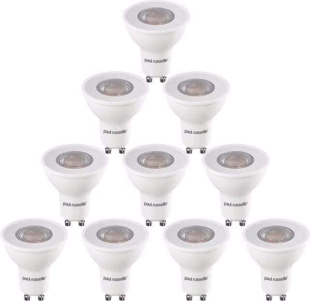 Paul Russells 10 Pack GU10 LED Warm White Bulbs, 5W (60W Equivalent), White