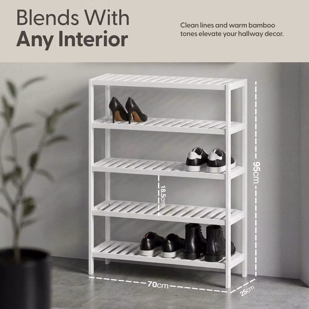 Keplin 5-Tier Bamboo Shoe Rack in White – 2
