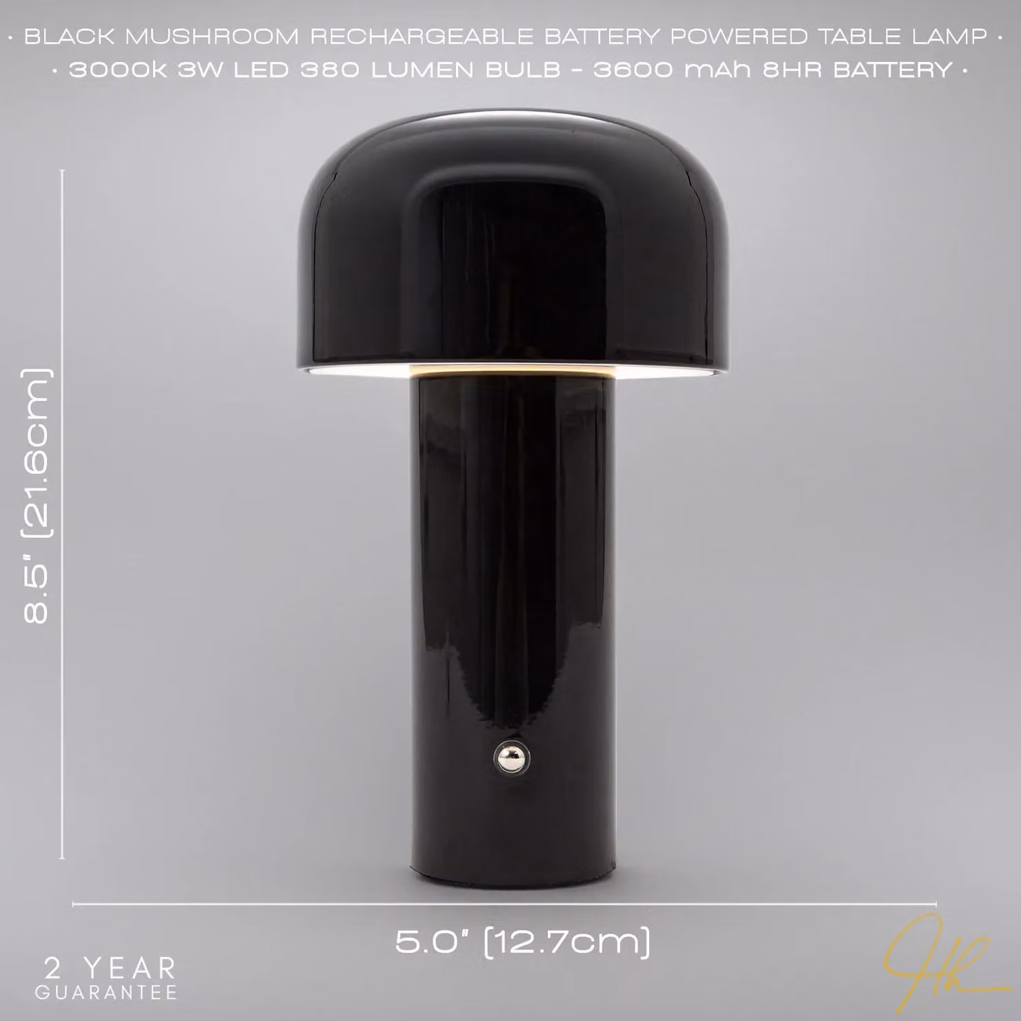 Happy Homewares Modern Mushroom Style Rechargeable LED Touch Dimmable Table Lamp in Black – 5