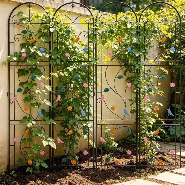 EONLION Black Metal Decorative Leaf Garden Trellis Support, Pack of 2, Height: 100 cm – 1