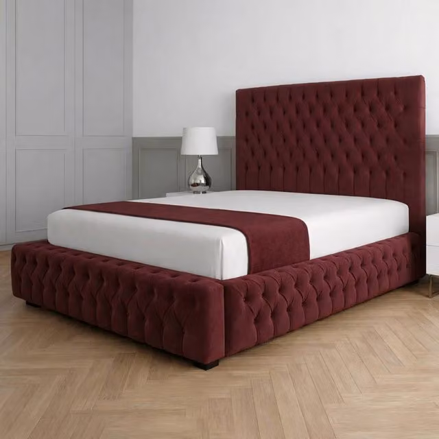 Living Comfort Bedz Countess Super King Upholstered Velvet Gas Lift Storage Bed in Red