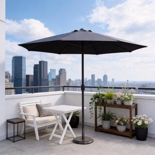 Abrihome Grey Patio Umbrella with Double Vent and Crank Handle, Diameter: 250 cm