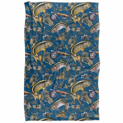 JQ Licensing Trout Tiki Fishing Pattern 2 Super Soft Silky Touch Fleece Blanket, Multicolour, 91 x 147 cm