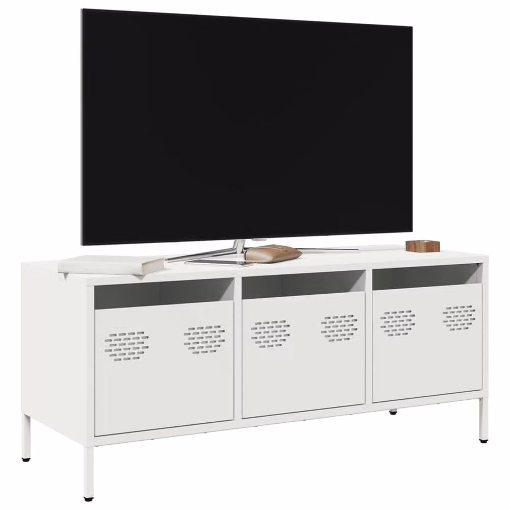 Berkfield Home White Industrial TV Cabinet in Matt Metal, W: 101.5 cm, D: 39 cm, H: 43.5 cm – 2