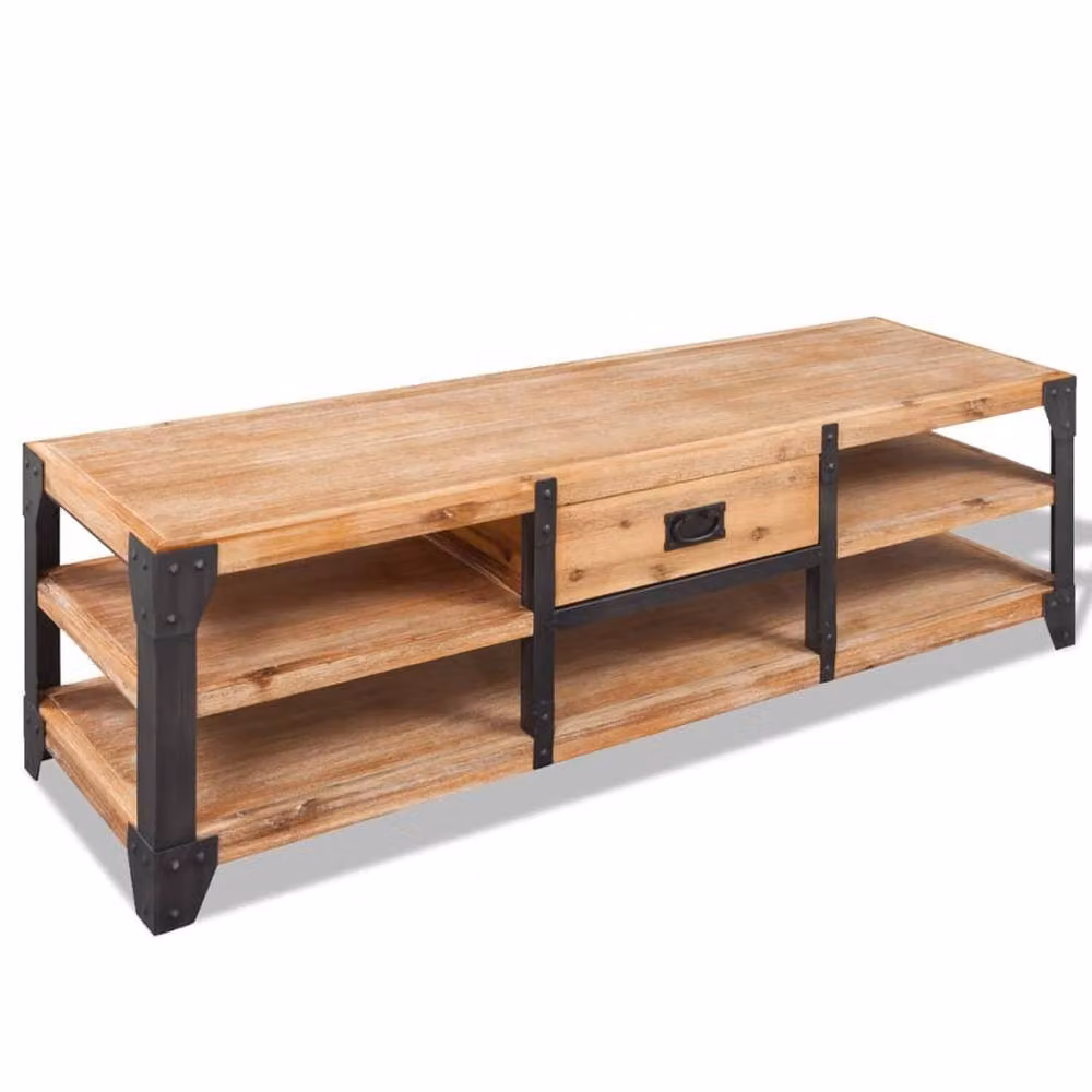 Berkfield Home Industrial TV Stand in Brown Solid Acacia Wood and Metal, W/D/H: 140 x 40 x 45 cm – 2