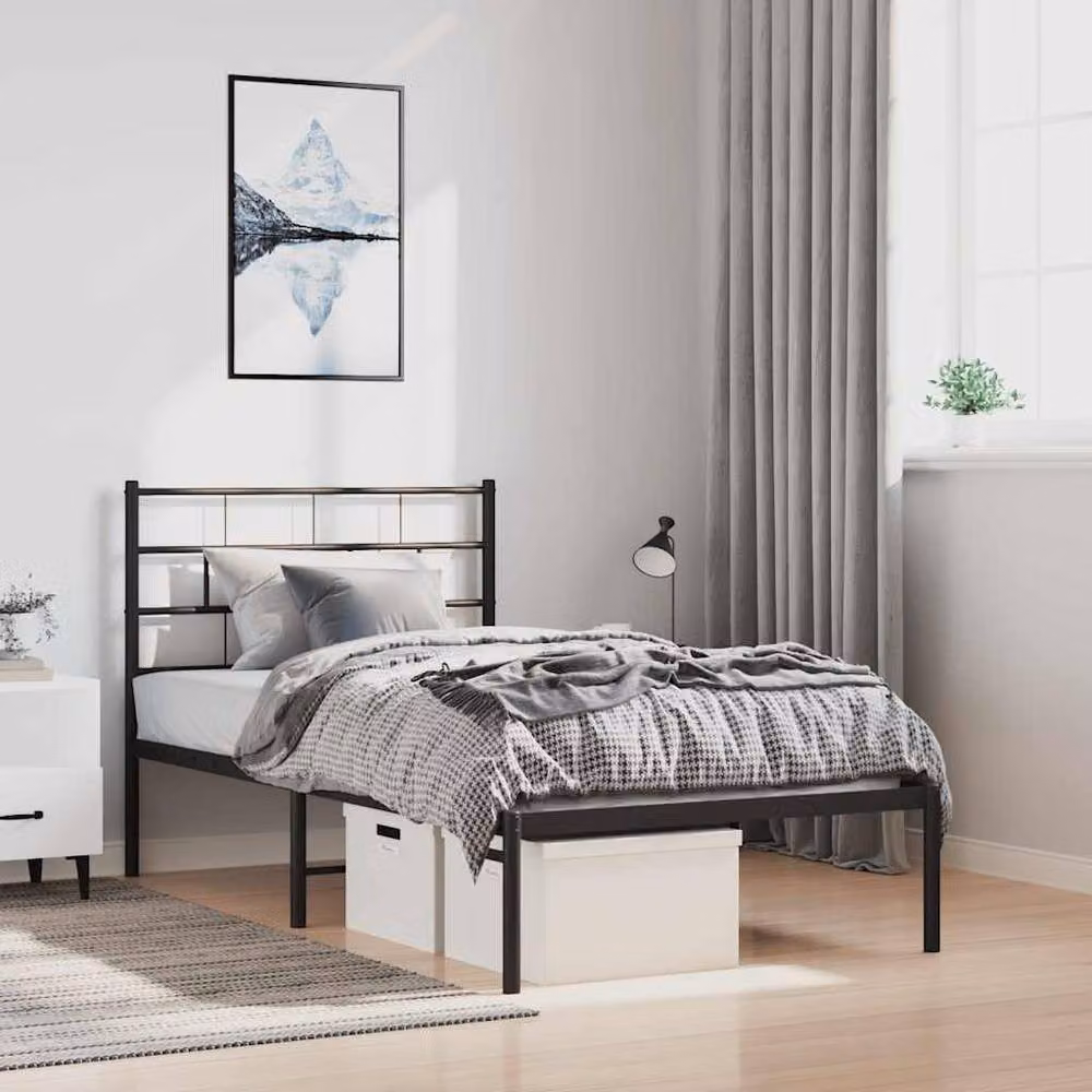 Berkfield Home Metal Bed Frame with Headboard in Black, W/D/H: 100 x 200 cm – 2