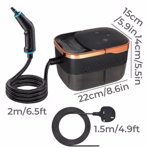 Spector Handheld Steam Cleaner in Black and Transparent with 1.6L Tank and Digital Display – 7