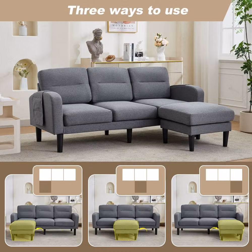 Merax 3 Seater L Shaped Corner Sofa with Reversible Chaise Lounge in Grey – 2