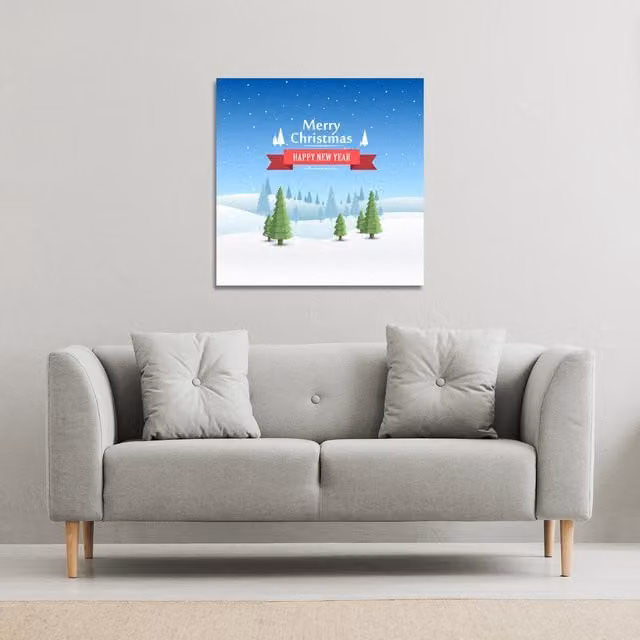 Benjamin Tate Design LTD Knitted White Snowflake Pattern Canvas Wall Art, Blue, Width: 114 cm