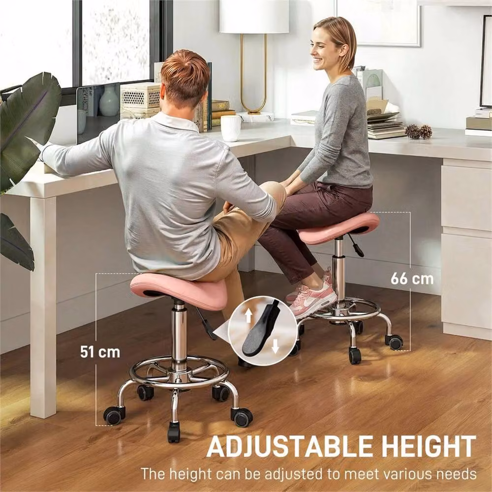 Nordara Pink Rolling Saddle Chair with PU Leather and Metal Frame, W/D/H: 40 x 30 x 66 cm – 4