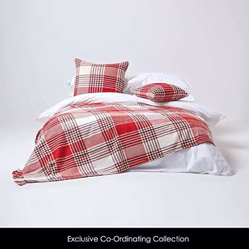 Homescapes Red Tartan Cotton Cushion Cover, W/D/H: 45 x 45 x 45 cm – 2