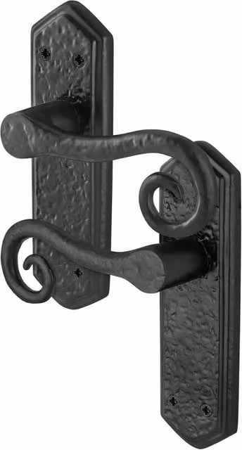 AFIT Black Antique Cast Iron Curly Tail Door Handles with Long Backplate, 1 Pair, W/D/H: 100 x 15 x 15 cm