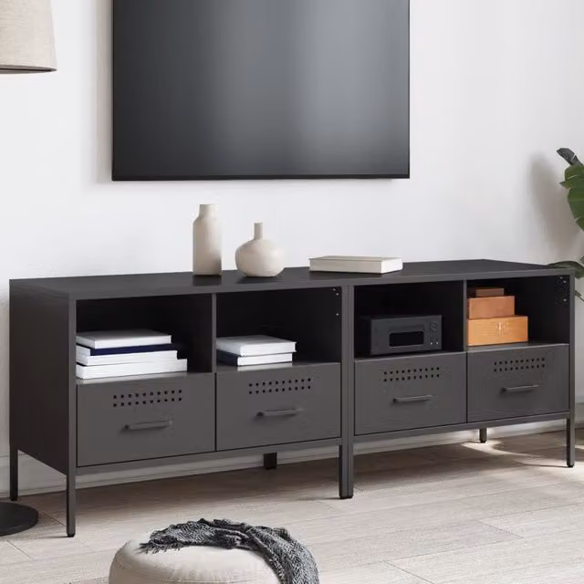 Berkfield Home Set of 2 Industrial Metal TV Cabinets in Black, W: 68 cm, D: 39 cm, H: 50.5 cm