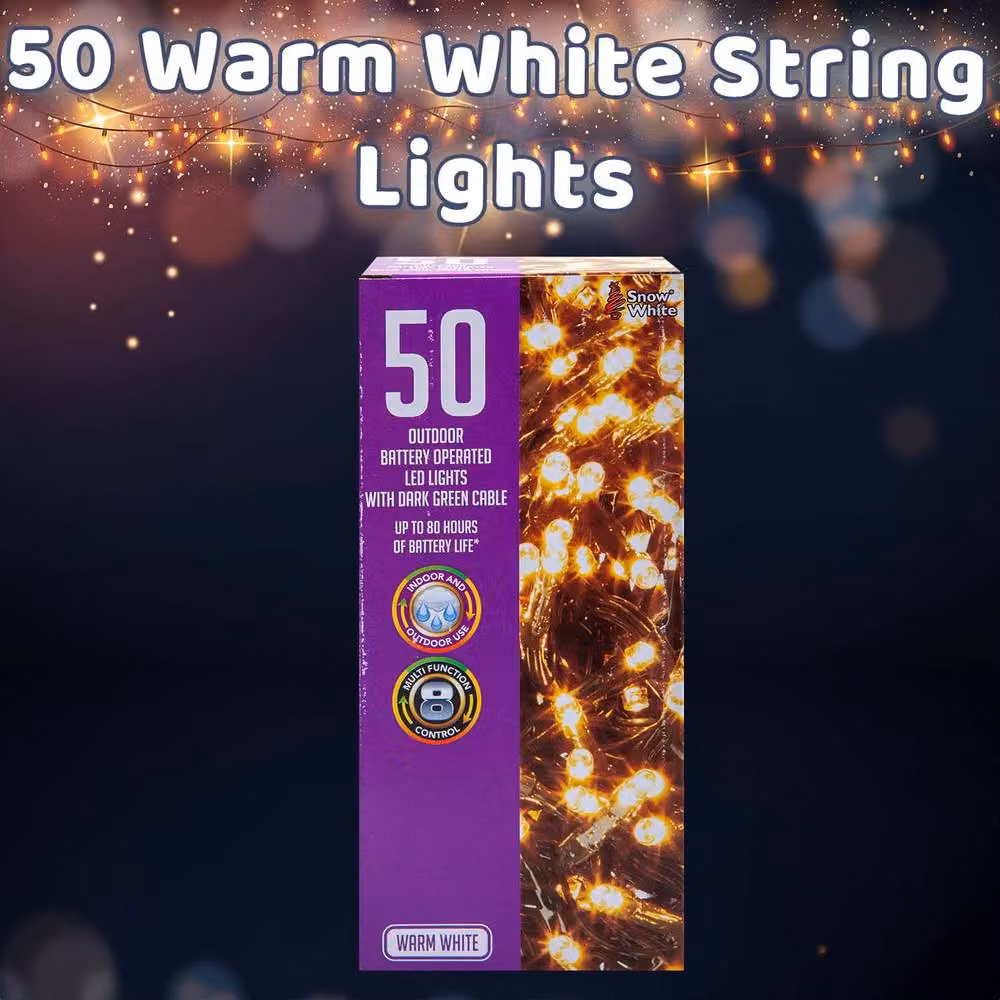 VFM e-Store Warm White Christmas String Lights with 50 Bulbs and White Cable – 3