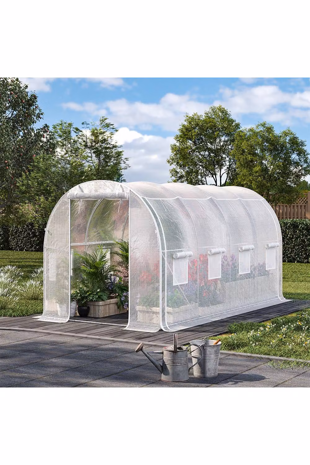 Living and Home White Walk-in Outdoor Tunnel Greenhouse with Steel Frame, W/D/H: 300 x 200 x 200 cm – 2