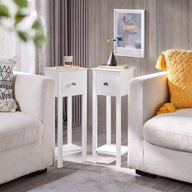 Yaheetech Set of 2 Slim Minimalist Bedside Tables in White