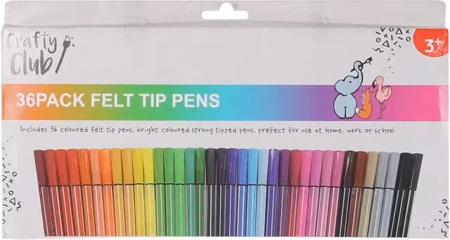 Crafty Club Multicolour Felt Tip Pens, Pack of 36