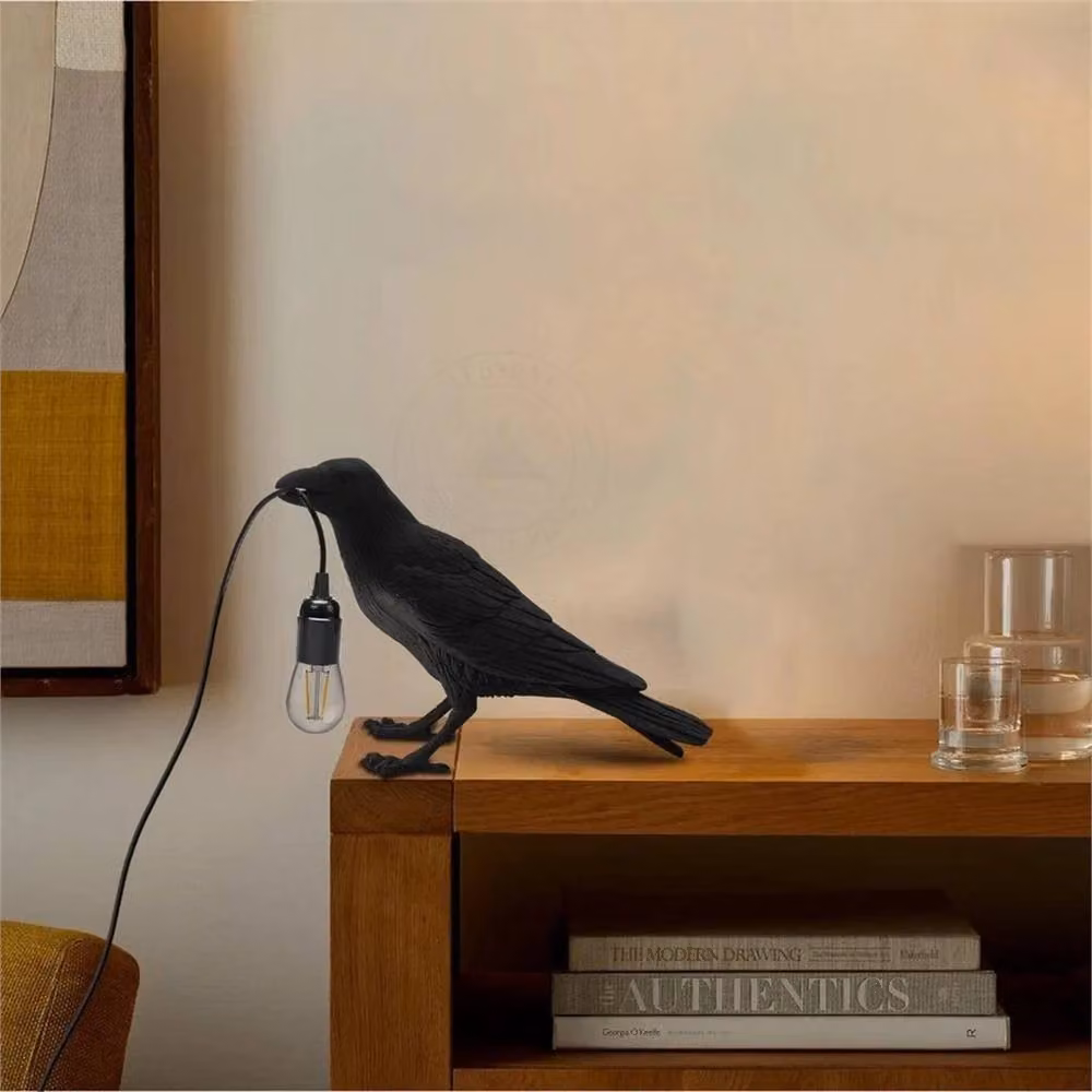 VOGREX Black Crow Resin Modern LED Table Lamp with E27 Bulb – 4