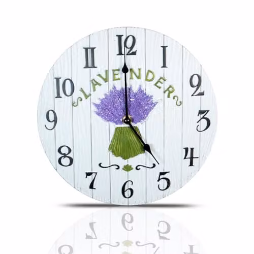 mysmartbuy Floral Round Wall Clock in White and Purple, Diameter: 27 cm – 3