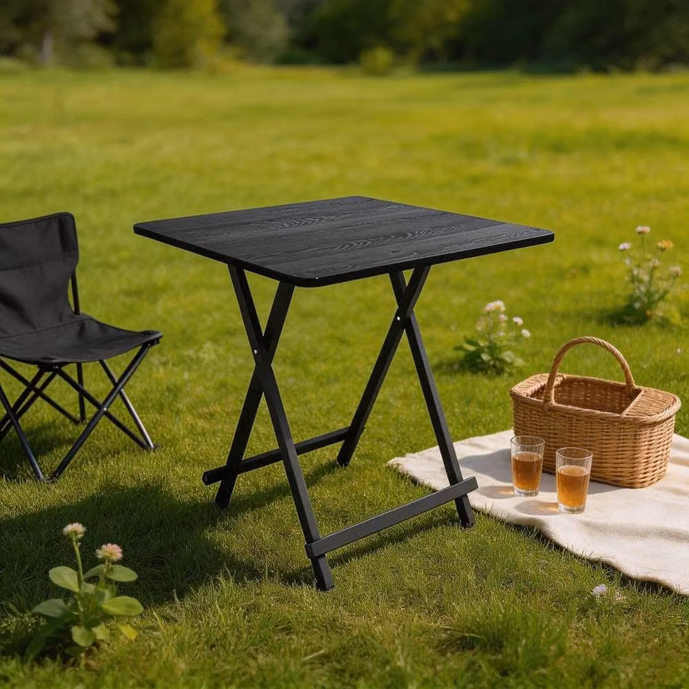 FORGEVIO Square Folding Dining Table in Black with Matt MDF Laminate Top and X-Frame Metal Legs – 2