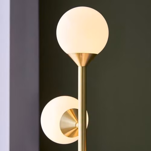 Merano Grosseto Multi Arm Floor Lamp in Satin Brass and Gloss White Glass, H151.5 x D31 cm – 4