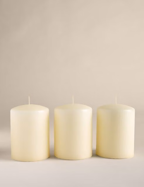 M&S Set of 3 Small Pillar Candles in White