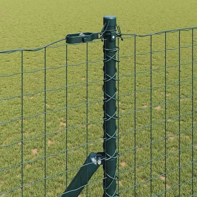Berkfield Home Set of 7 Green Round Metal and Plastic Fence Posts, Height: 210 cm
