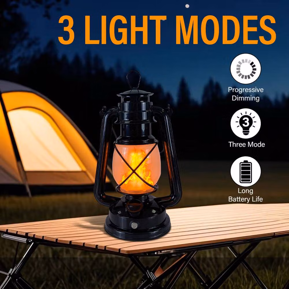 INMTFEI Vintage Rechargeable LED Hurricane Lantern, Dimmable Warm White Tabletop Camping Lamp in Black and Bronze – 5