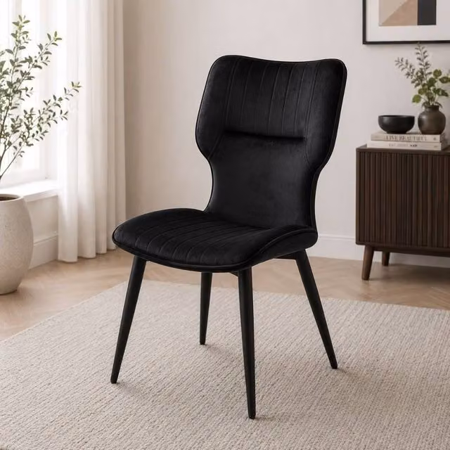 Stratus Interiors Windsor Winged Velvet Dining Chair with Black Metal Legs – 1