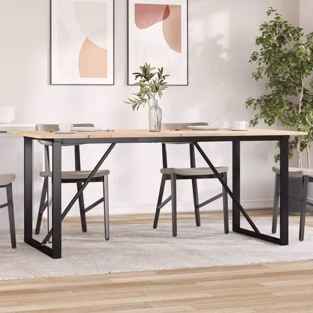Berkfield Home O-Frame Rectangular Dining Table in Brown Solid Pine and Metal, W: 180 cm, D: 90 cm, H: 75 cm – 1