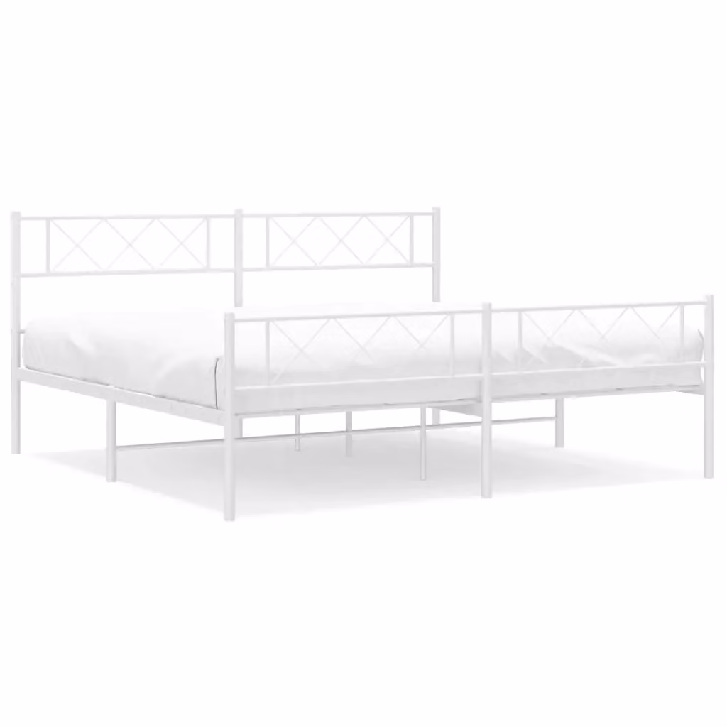 Berkfield Home Metal Bed Frame with Headboard and Footboard in White, W/D/H: 193 x 203 cm – 2