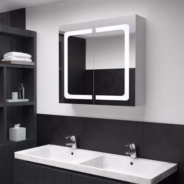 Berkfield Home LED Bathroom Mirror Cabinet in White, W/D/H: 80 x 12.2 x 68 cm – 1