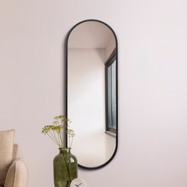 MirrorOutlet Vultus Double Arched Metal Framed Wall Mirror in Black, Height: 160 cm