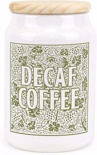 Purely Home Green Oak Leaves and Berries Ceramic Decaf Coffee Storage Canister in Green and White