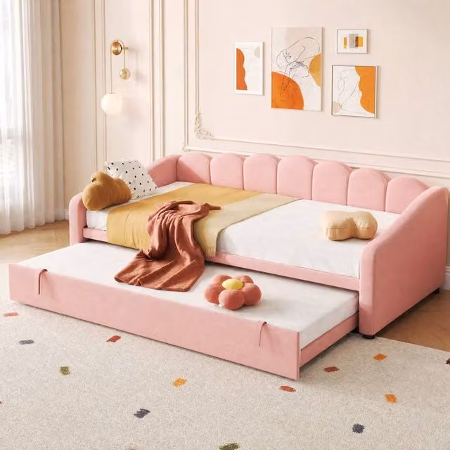 STILVORA Single 3ft Bed Frame with LED Lighting in Pink Velvet