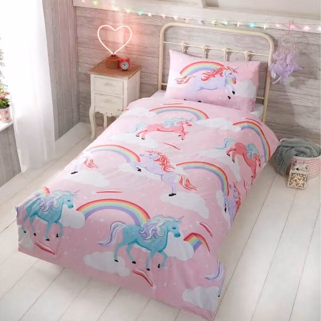 Rapport Home My Little Unicorn Polycotton Duvet Set and Pillowcase, Multicolour, W/H: 90 x 190 cm