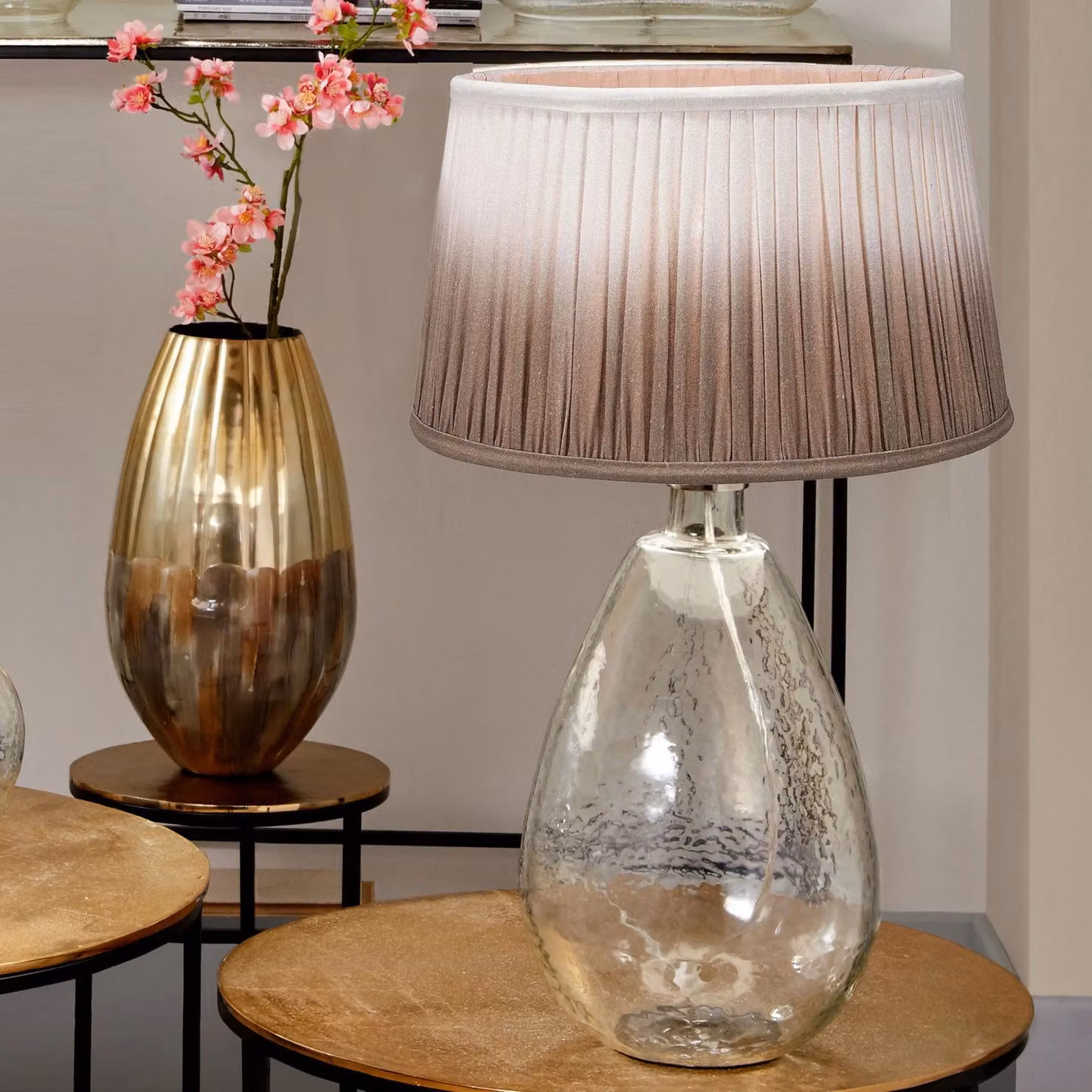 Ruma Taupe Ombre Pleated Tapered Fabric Lamp Shade for Table Lamps in Brown, Diameter: 40.64 cm – 2