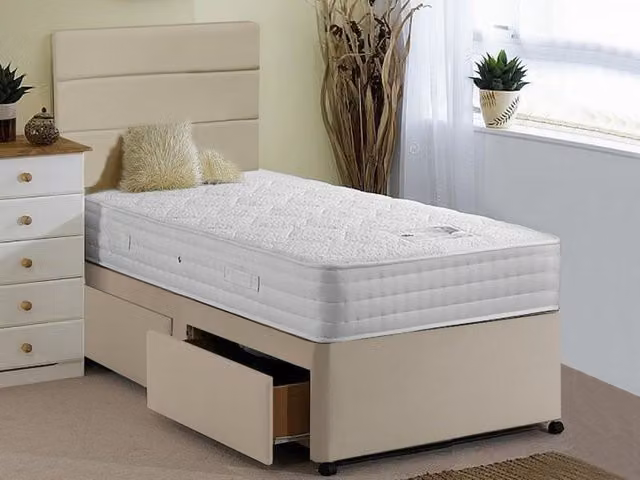 Highgrove Aloe Vera Memory Pocket 1000 Hybrid Divan Bed with Drawers, Beige, W/D/H: 90 x 190 cm