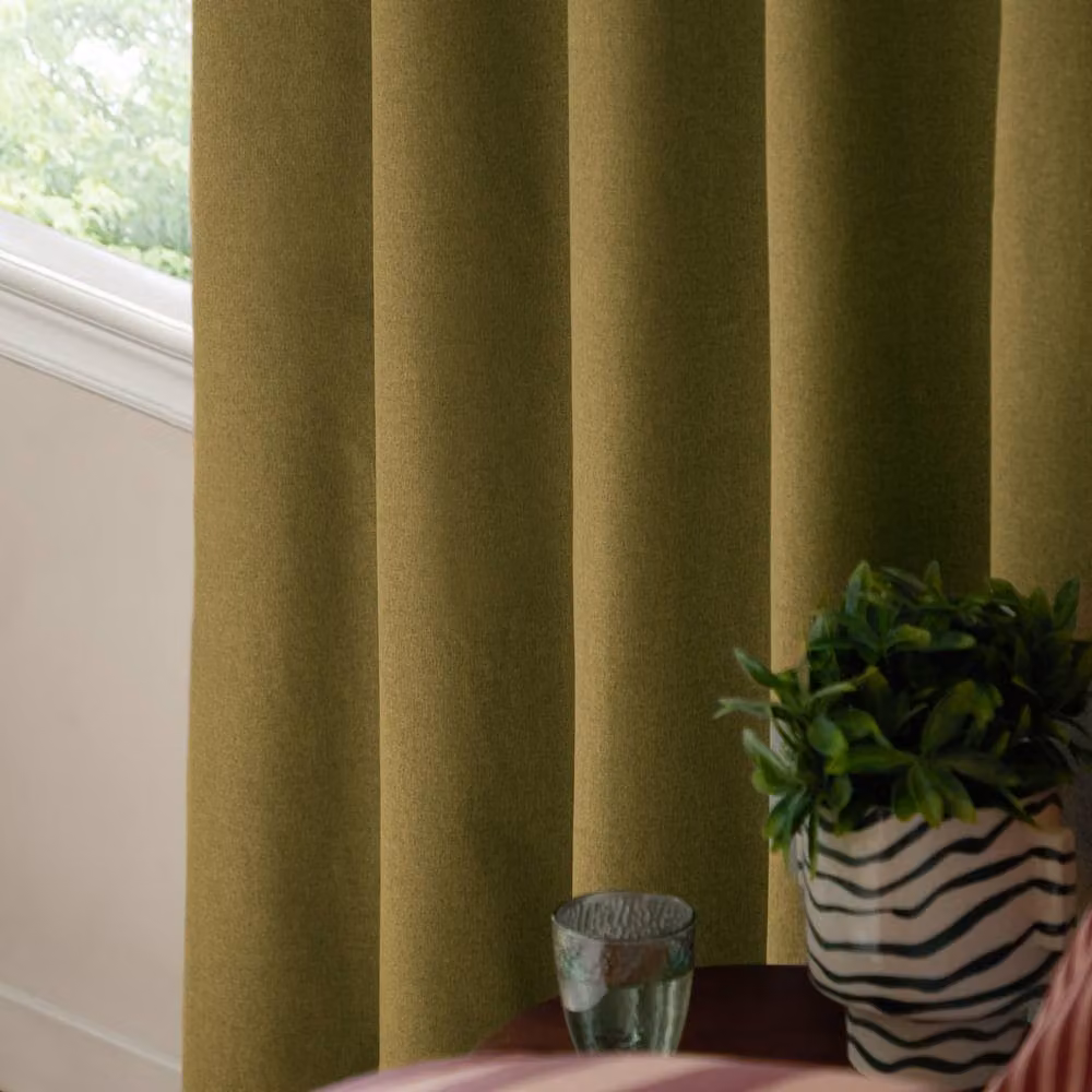 Furn Blackout Textured Woven Eyelet Curtain Pair in Green, Width: 229 cm, Drop: 137 cm – 2