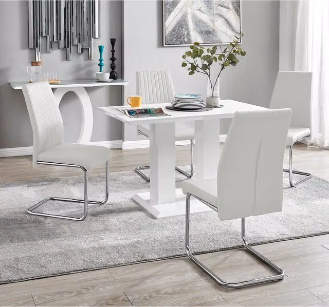 FurnitureboxUK Imperia 4 Seater Modern White High Gloss Rectangular Dining Table and 4 Chairs Set
