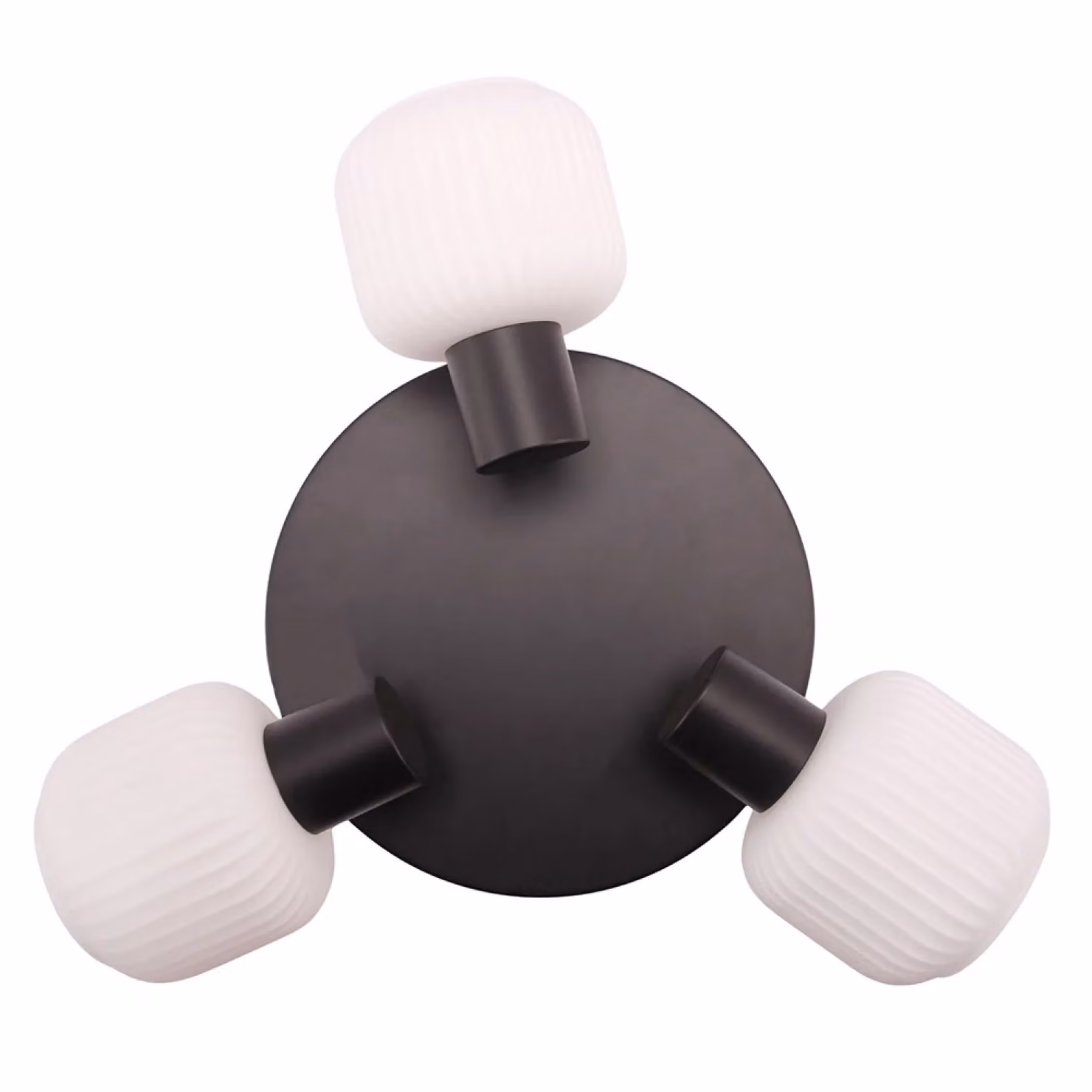 Happy Homewares Modern Matte Black Ceiling Light with White Ribbed Glass Shades – 3