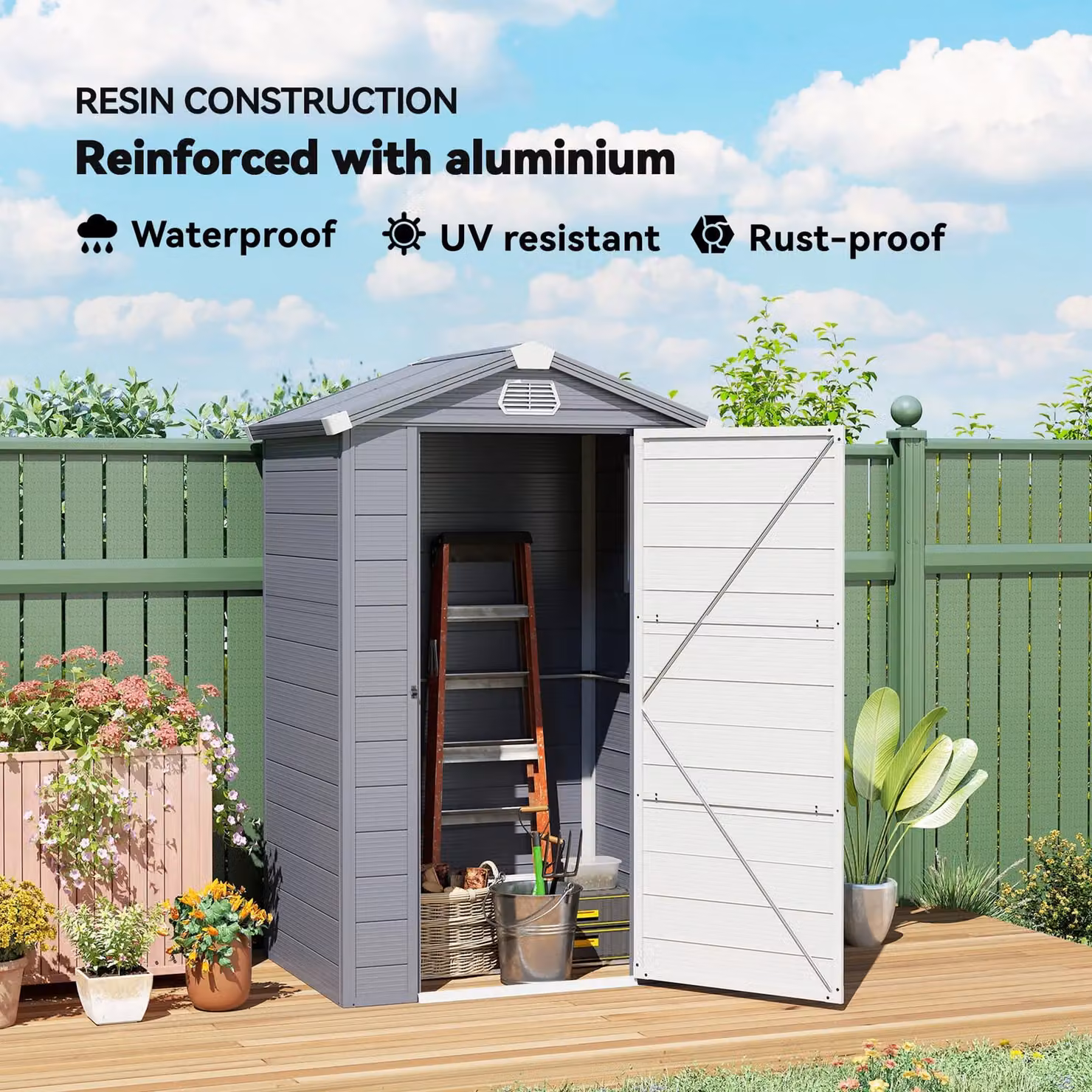 OUTSUNNY Dark Grey Garden Shed Storage with Foundation Kit, Vents and Single Door, W/D/H: 121.92 x 91.44 x 208.0 cm – 5