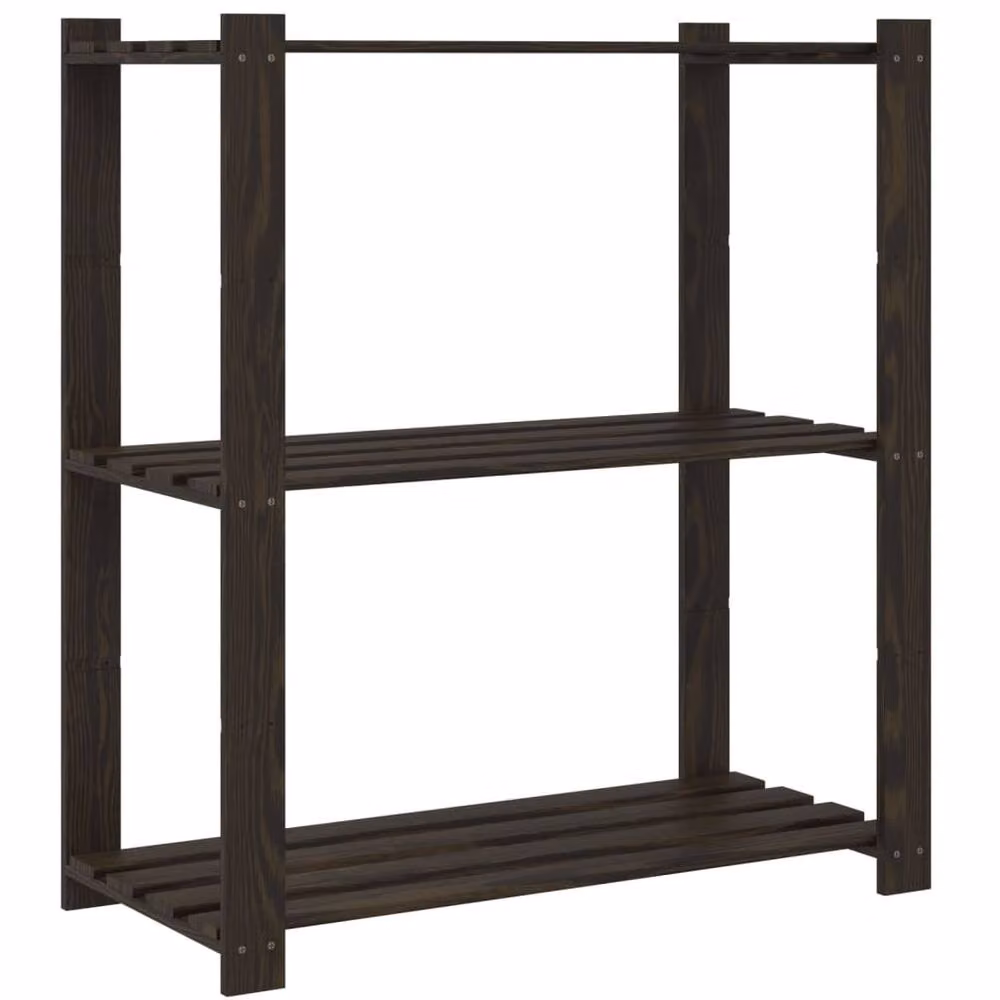 Berkfield Home 3-Tier Rustic Solid Pine Storage Rack in Black and Dark Brown, W/D/H: 80 x 38 x 90 cm – 4