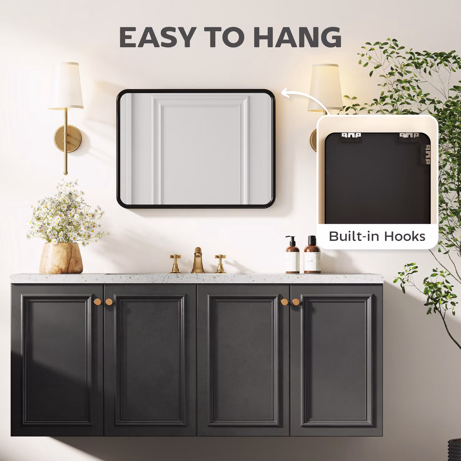 HOMCOM Modern Rectangular Wall Mirror with HD Glass in Black – 4