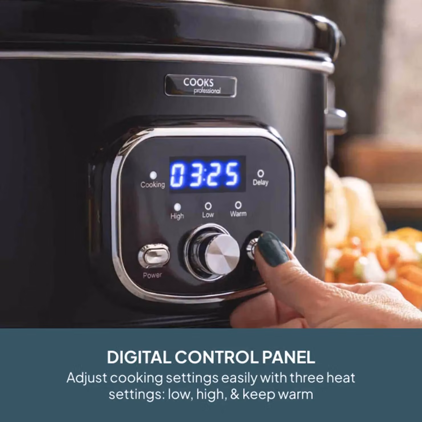 Cooks Professional 3.5L Digital Slow Cooker in Black with Glass Lid and Keep Warm Function – 2