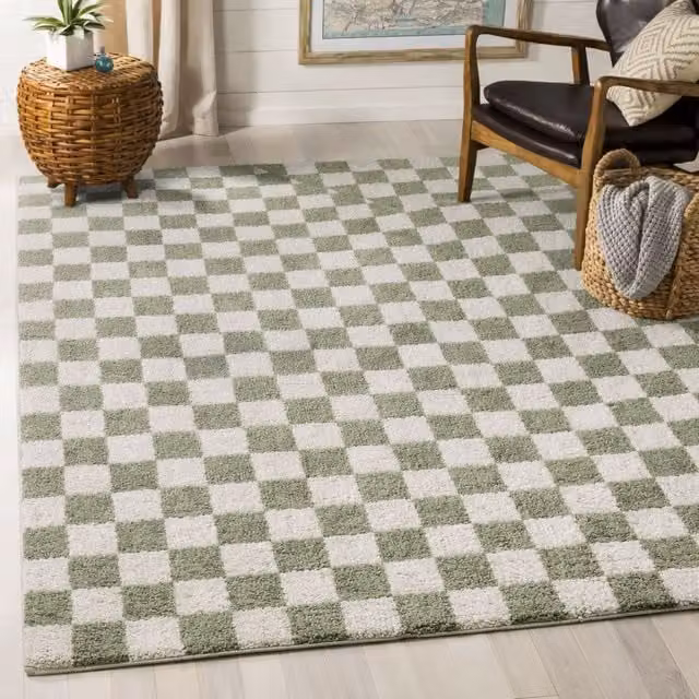 Livabliss Fossay Checkered Shag Washable Rug, Green, W: 160 cm, D: 215 cm