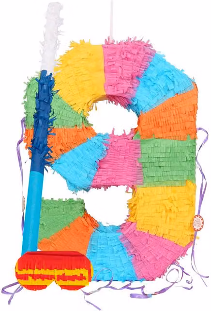 Fax Potato Number 9 Pop-Out Piñata Set with Blue Stick and Blindfold in Blue, Purple and Multicolour – 1