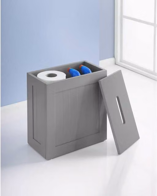Saxony Grey Wooden Bathroom Storage Unit with Hinged Doors, W/D/H: 17 x 33 x 31 cm