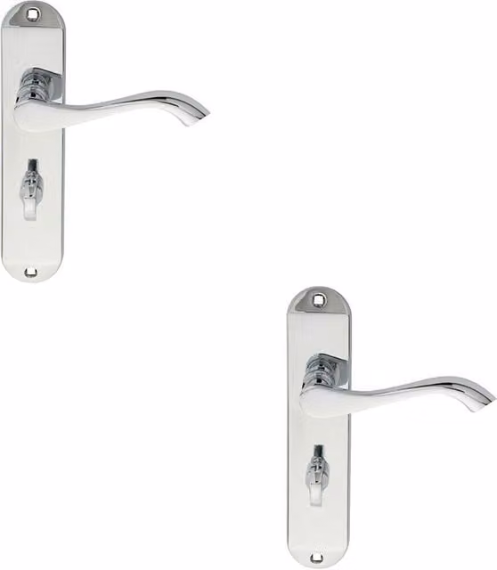 Loops 2x Pair Curved Lever Bathroom Handles with Chamfered Backplate, Polished Chrome, W: 180 mm x H: 40 mm