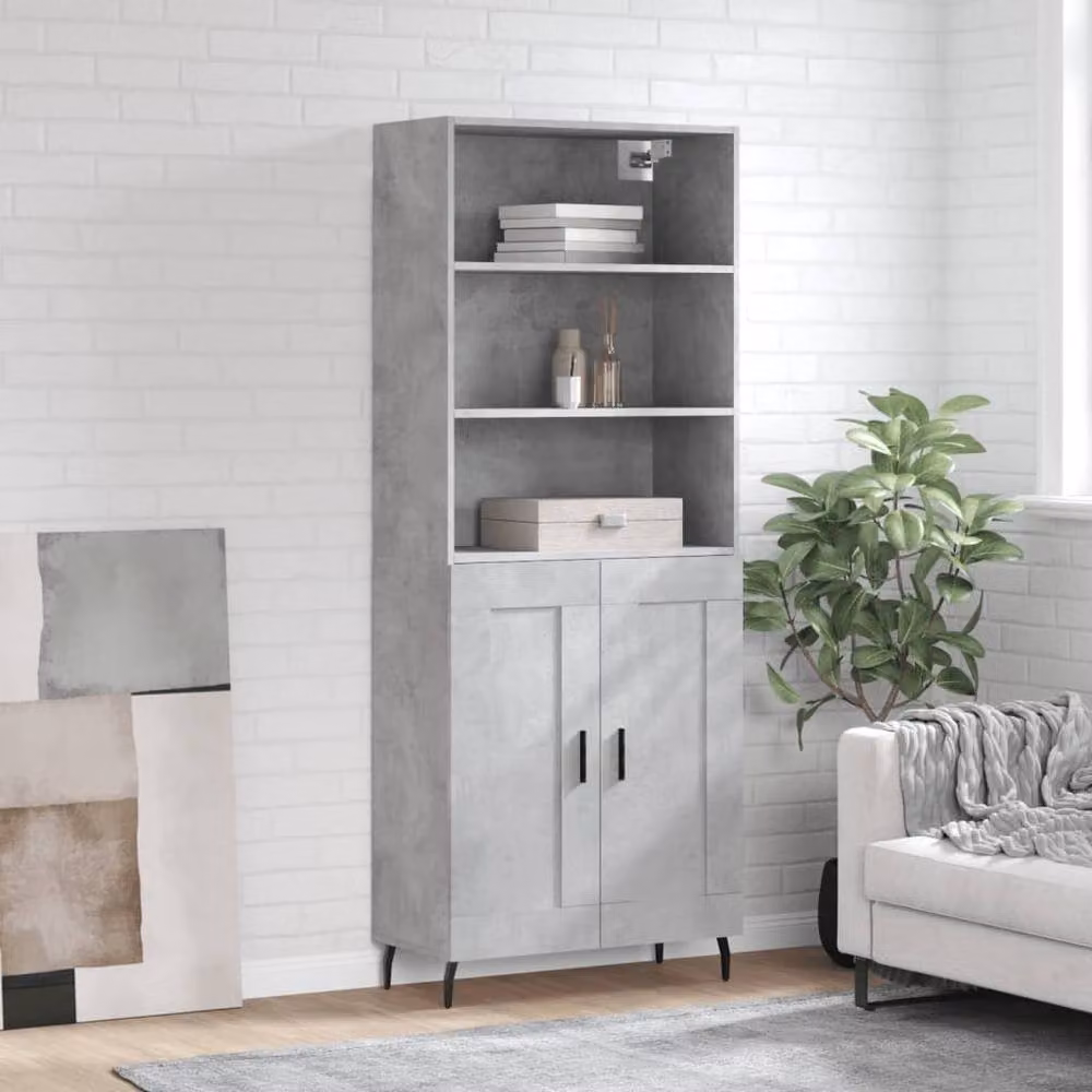 Berkfield Home Highboard in Concrete Grey with Hinged Doors and Internal Shelves, W/D/H: 69.5 x 34 x 180 cm – 2